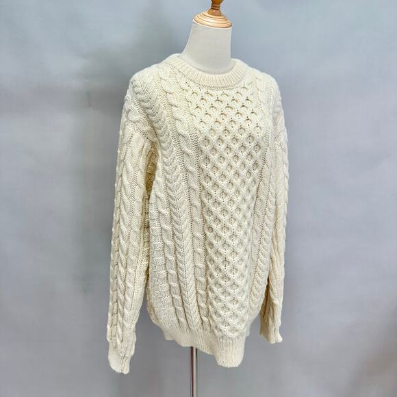 Vintage LL Bean Ireland wool Fisherman ivory cableknit sweater Size X Large XL - Picture 3 of 16